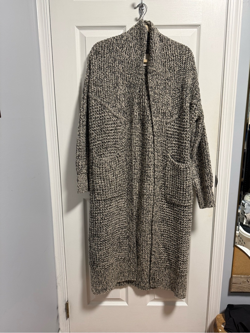 Lucky Brand Long Open-Front Marled Cardigan - Black & Cream